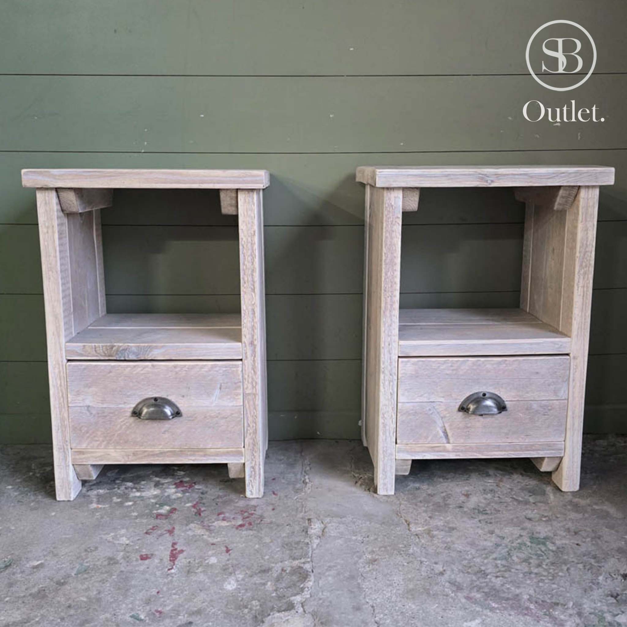 Auckland Bedside Table - 46cm Wide x 36cm Deep x 70cm High - Limed Oak (Sold Individually)