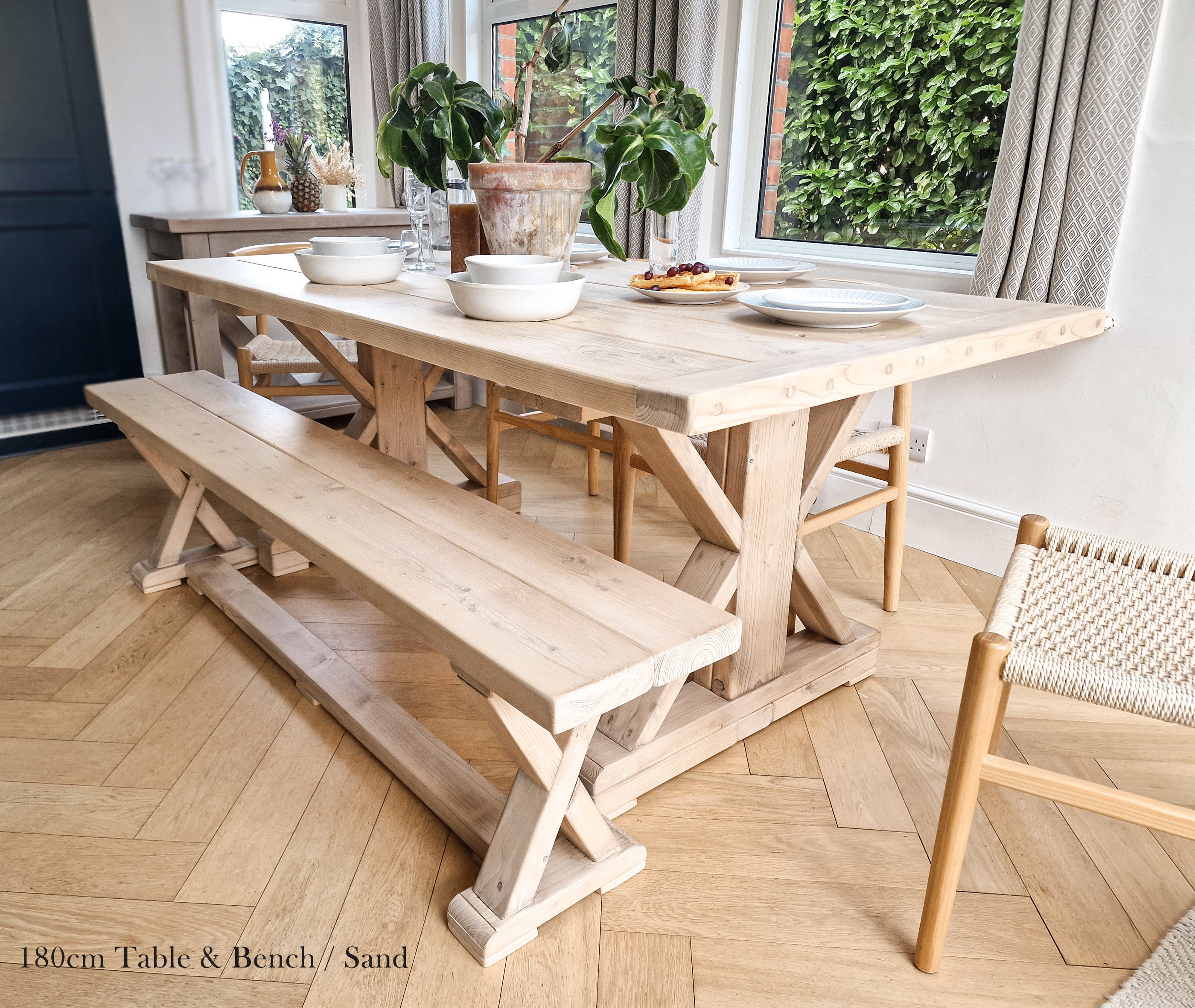 Long dining table with bench new arrivals